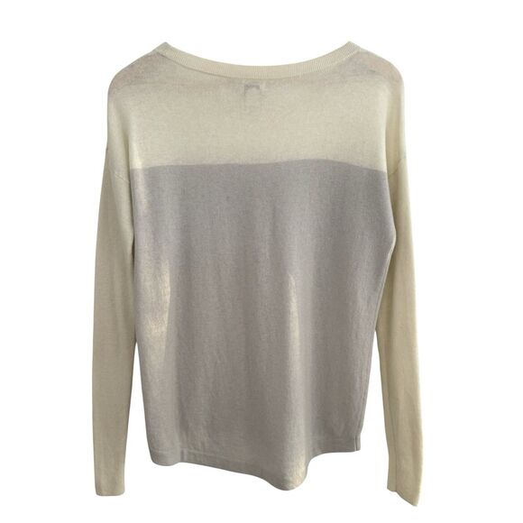 J Crew Women's Sweater XS Gray Ivory Color Block Merino Wool Minimal Neutral - Picture 2 of 10